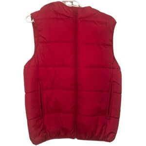 Red hooded puffer vest